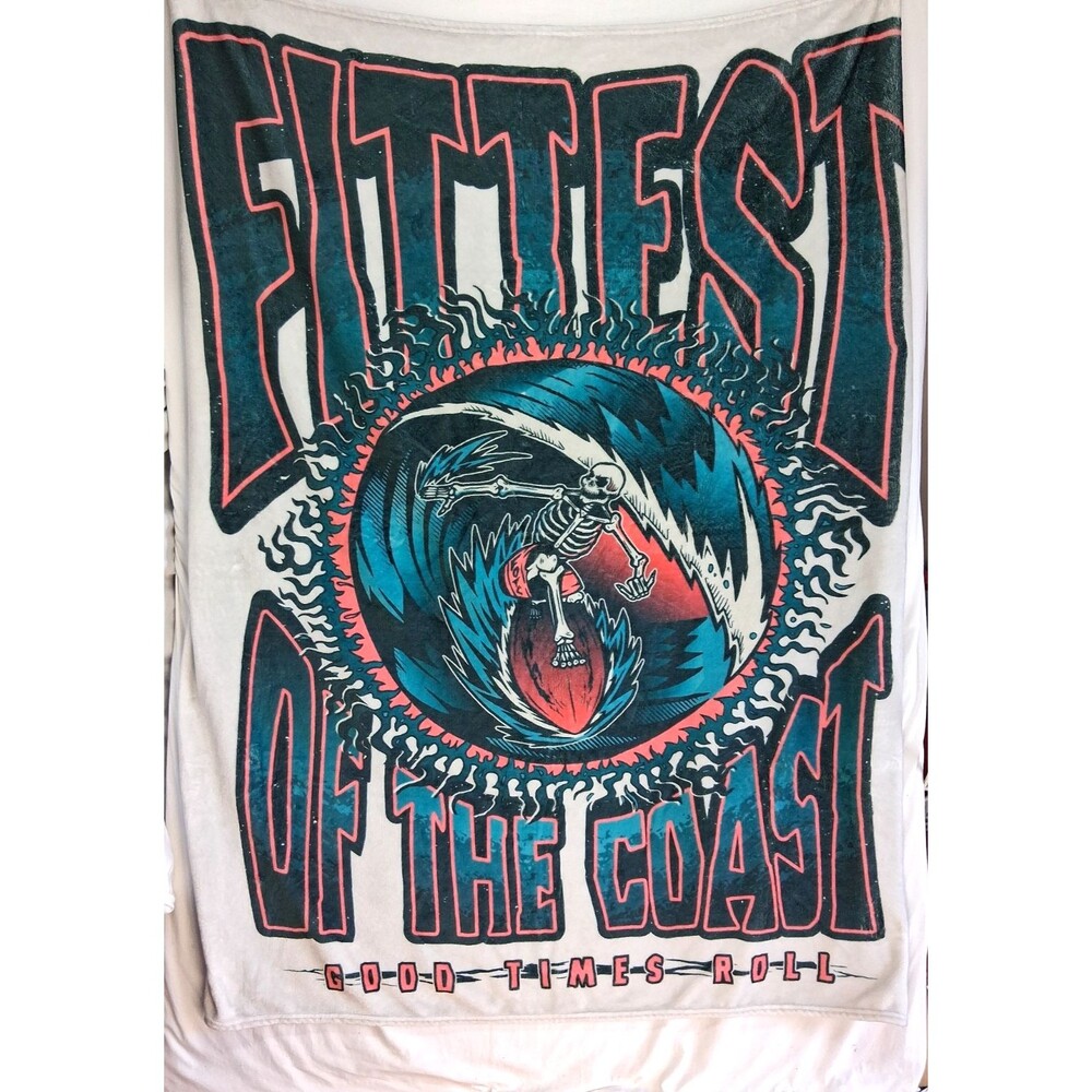 Fittest Of The Coast Surfer Throw Blanket Skull Waves Coastal Cozy Soft